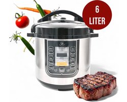Royal Swiss® Rijstkoker 6L – Digitale Slowcooker met Warmhoudfunctie & Kookboek – 1000W Elektrische Snelkookpan – Keramische Binnenpan – RVS Behuizing – Zwart