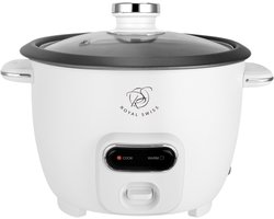 Royal Swiss® Rijstkoker Wit – 1.8L – 650W – Glazen Deksel – Anti-aanbak Binnenpan – Inclusief Rijstlepel & Maatbeker
