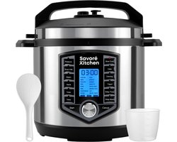 Savoré Kitchen Pressure Cooker 6L – Tot 6 Pers. – PFAS-vrij – 29 × 33,5 cm – Snelkookpan, Rijstkoker, Slowcooker, Stomer, Sous-vide & Multicooker