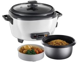 StayPowered Rijstkoker - Compact en Veelzijdig voor Perfecte Maaltijden - Stoommodi voor Groenten en Vis - Warmhoudfunctie - Kookpan met Antiaanbaklaag - Deksel van Gehard Glas - Ingebouwde Dekselhouder - Wit - Levering Sneller dan Aangegeven!