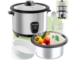 tectake® Rijstkoker - Stoompan en rijstmaker met stoominzet - Kookpot voor de keuken met groot volume van 1,8L - Maximaal 10 porties kleefrijst, volkoren rijst of sushirijst