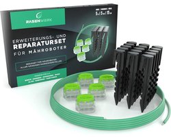 Begrenzingskabel reparatieset voor robotmaaiers - 15 haringen en 5 verbindingsklemmen - 5m universele kabel