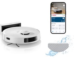 Bosch Spotless BCRC1W Robotstofzuiger met Dweilfunctie, 11,000 Pa Zuigkracht, Statische natte dweil, Smart Vision Infrarood Navigatie, Bosch Home Connect App, Wit