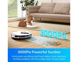 Innovastore Robotstofzuiger - Stofzuiger - Dweilfunctie - met Leegstation - 3000PA zuigkracht - 31.5x31.5x9.9cm -Wit