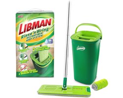 Microfiber Vloer Mop & Emmer Systeem | Natte & Droog Mop | Hardhouten Vloerreiniger | 2 Microvezel Pads | Efficiënt Schoonmaken