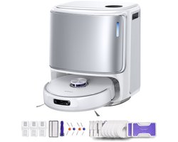 Narwal Freo Z10 Ultra + 1 x cycloonborstel zonder klitten, 6 x dweilpads, 4 x zijborstel, 2 x vloerreinigingsmiddel, 3 x stofzak voor basisstation, 2 x filter voor stofbak, 3 x vervangbare inzetbak, 4 x plintdoek