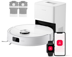 Roborock Q10 S5+ Robotstofzuiger en Dweil met Zelflediging– Zuigkracht van 10000 Pa–Vibrerende dweilpads– Handsfree Reinigen tot 7 Weken– Dubbel Anti-klitontwerp– Automatisch dweilen– Obstakelvermijding–Wit– S8 Plus Upgrade–2 stofzakken