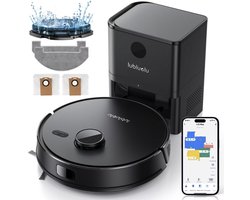 Robotstofzuiger Met Dweilfunctie – 5500 Pa Zuigkracht – WiFi/App/Alexa/Google en Spraakbediening – Met Laadstation – 3-in-1 Stofzuigen, Vegen & Dweilen – Zwart – Geschikt voor Huisdieren, Tapijt & Harde Vloeren - TELEO