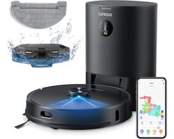 Robotstofzuiger met dweilfunctie en laadstation - 23 sensoren - 3 liter automatische vuilverwijdering - stofzuigen, zuigen, en dweilen - 3-in-1 robotstofzuiger voor dierenharen, tapijten, harde vloeren