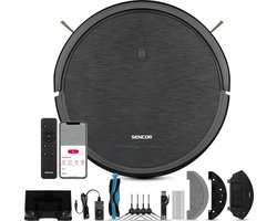 Sencor SRV 3160TQ - Robotstofzuiger met dweilfunctie - App bediening - Slimme navigatie - 100 min accuduur - 3 zuig- en dweilniveaus - Compact: 7,5 cm hoog - Zwart