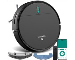 SereneLife Slimme Robotstofzuiger en Mop Combo, App-besturing, 3 Schoonmaakmodi, Anti-Val Sensoren, Zelf-oplaadfunctie, 700Pa Zuigkracht Ideaal voor Dierenharen, Tapijt en Harde Vloeren, Zwart
