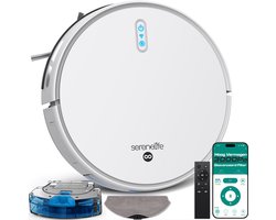 SereneLife Smart Robotstofzuiger met Dweilfunctie - 3000Pa Zuigkracht, App-besturing, 4 Schoonmaakmodi, Anti-Val Sensoren, Zelf-oplaadfunctie, Ideaal voor Dierenharen, Harde Vloeren en Tapijt, Wit