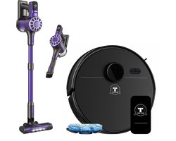 TONI HOMI® Robotstofzuiger en Steelstofzuiger - Robotstofzuiger met dweilfunctie - Automatisch opladen - met app - Draadloze stofzuiger - Steelstofzuiger
