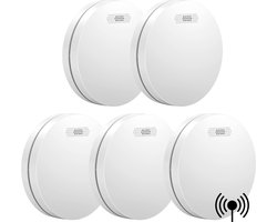 Aroha Link Hittemelder/Rookmelder - 10 jaar batterij - Aroha Sleep Line - Geen standby LED-licht - Slaapkamer vriendelijke brandmelder - Draadloos koppelbare hitte- of rookmelder - 5 set