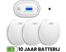 Aroha Safety Pro brandpreventieset - 3 Rookmelders & 1 CO melder - 10 jaar batterij & sensor - Extra dun design brandmelder - Koolmonoxidemelder - Multipack 4 set