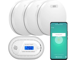 Aroha Smart Connect brandpreventieset - 3 Rookmelders & 1 CO melder - 10 jaar batterij - Slimme brandmelder & koolmonoxidemelder met app Tuya & SmartLife - Multipack 4 set