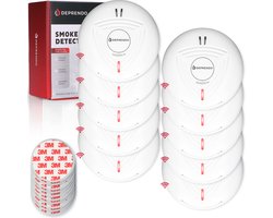 Deprendo 10x Rookmelder met 10 Jaar Batterij - Koppelbaar Brandalarm - Zonder Boren - Incl. 3M Magneet Montage - Magneetbevestiging - Voldoet aan Europese Norm EN14604