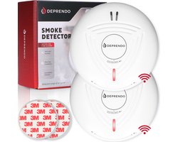 Deprendo 2x Rookmelder met 10 Jaar Batterij - Koppelbaar Brandalarm - Zonder Boren - Incl. 3M Magneet Montage - Magneetbevestiging - Voldoet aan Europese Norm EN14604