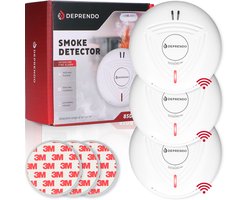 Deprendo 3x Rookmelder met 10 Jaar Batterij - Koppelbaar Brandalarm - Zonder Boren - Incl. 3M Magneet Montage - Magneetbevestiging - Voldoet aan Europese Norm EN14604