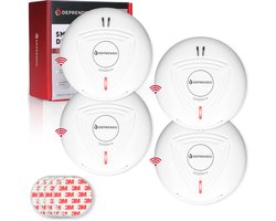Deprendo 4x Rookmelder met 10 Jaar Batterij - Koppelbaar Brandalarm - Zonder Boren - Incl. 3M Magneet Montage - Magneetbevestiging - Voldoet aan Europese Norm EN14604