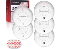 Deprendo 5x Rookmelder met 10 Jaar Batterij - Zonder Boren - Incl. 3M Magneet Montage - Magneetbevestiging - Voldoet aan Europese Norm EN14604