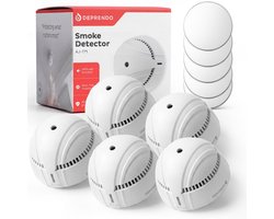 Deprendo 5x Rookmelder met 10 Jaar Batterij - Zonder Boren - Mini - Incl. Zelfklevende Montage pads - Voldoet aan Europese Norm EN14604