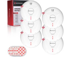 Deprendo 6x Rookmelder met 10 Jaar Batterij - Koppelbaar Brandalarm - Zonder Boren - Incl. 3M Magneet Montage - Magneetbevestiging - Voldoet aan Europese Norm EN14604