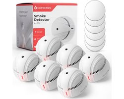 Deprendo 6x Rookmelder met 10 Jaar Batterij - Zonder Boren - Mini - Incl. Zelfklevende Montage pads - Voldoet aan Europese Norm EN14604
