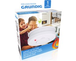 GRUNDIG Rookmelder – 1 Jaar Batterijduur, 85dB Alarm met Testknop & Batterij-Indicator – Voor Ruimtes tot 40m²