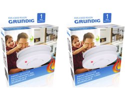 GRUNDIG Rookmelder 2 stuk – 1 Jaar Batterijduur, 85dB Alarm met Testknop & Batterij-Indicator – Voor Ruimtes tot 40m²