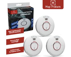 Mogi Products-Rookmelder 10 jaar Batterij-3 Stuks-Met Ingebouwde Lithium Batterij- Voldoet aan Europese Norm EN14604-