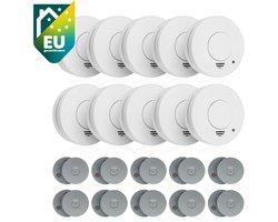 Rookmelderset - 10x Smartwares 10.048.28 Rookmelder – Levensduur 10 jaar – 10x FOT-14670 Universele bevestigingsset - Multipack