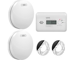 SAVS Brandpreventieset - 2 Rookmelders en 1 Koolmonoxidemelder - 10 jaar batterij - Extra dun design - Brandalarm en CO melder - Voldoet aan Europese norm