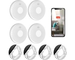 SAVS CS11W Slimme combimelder met wifi 4-pack - Tuya Smart Home app - Rook en koolmonoxide - 10 Jaar batterij - Geen LED lampje - Rookmelder en koolmonoxidemelder met extra dun design - Rook én CO melder - Montage zonder boren