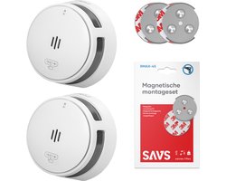 SAVS S10 Rookmelder 2-pack - 2 Rookmelders - 10 jaar batterij - Met magneet montage - Compact design - Voldoet aan Europese norm - Infrarood sensor - Brandalarm zonder boren