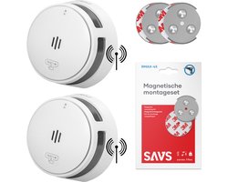 SAVS S10-W Draadloos koppelbare rookmelder - 2 rookmelders met magneet montage - LinkSmart® - 10 jaar batterij - Optioneel WiFi - Infrarood sensor - Koppelbaar brandalarm zonder boren