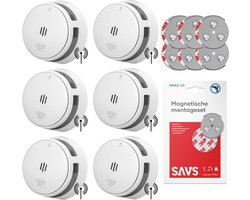 SAVS S10-W Draadloos koppelbare rookmelder - 6 rookmelders met magneet montage - LinkSmart® - 10 jaar batterij - Optioneel WiFi - Infrarood sensor - Koppelbaar brandalarm zonder boren