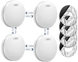 SAVS SM11R4 Draadloos koppelbare rookmelder 4-pack - SafeLink - 10 jaar batterij - Rookmelders met extra dun design - Geen LED lampje - Montage zonder boren - Voldoet aan Europese norm - Koppelbaar brandalarm