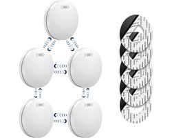 SAVS SM11R4 Draadloos koppelbare rookmelder 5-pack - SafeLink - 10 jaar batterij - Rookmelders met extra dun design - Geen LED lampje - Montage zonder boren - Voldoet aan Europese norm - Koppelbaar brandalarm