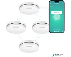 Sentry One® Smart Rookmelder – 4-Pack – Holiday Tech Deal – WiFi & App – Installatie Zonder Boren – 10 Jaar Sensor – NEN-14604 – Cadeau voor de Feestdagen