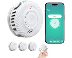 Slimme Rookmelder - Wifi Rookalarm - 3 Stuks - 10 Jaar Batterij - Elektrische Sensor - Brandmelder met App - EN14604 Gecertificeerd - TUV Rheinland - Draadloos - Alarm 85 dB - Zelftest - Huisveiligheid - Wit
