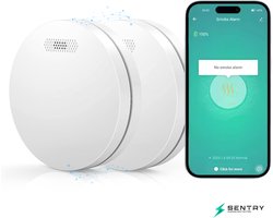 Smart Rookmelder 2-Pack – Sentry ONE – WiFi & App – 10 Jaar Batterij – NEN-14604 – Slimme & Draadloos Koppelbare Rookmelder / Brandmelder – Rookalarm Set
