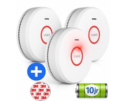 USAFE® Rookmelder Set 3 Stuks – 2+1 Gratis Inclusief Magneetmontage – Brandmelder 10 Jaar Batterij en 85dB Alarm & LED