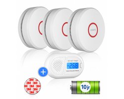 USAFE® Rookmelder set van 3 en Koolmonoxidemelder - Rookmelders met 10 jaar batterij - CO2 melder en Brandmelder met Magneetmontage
