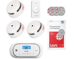 X-Sense Brandpreventieset draadloos koppelbaar - 3 Rookmelders - 1 Koolmonoxidemelder - 1 afstandsbediening - 10 jaar batterij - Met magneet montage - Koppelbare brandalarm en CO melder zonder boren
