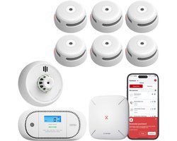 X-Sense Complete Link+ Pro Slimme bundel - 6 XS01-M Rookmelders, 1 XC01-M Koolmonoxidemelder, 1 XH02-M Hittemelder en SBS50 Base Station - Werkt via app - WiFi gateway - Draadloos RF koppelbaar - Brandalarm, Keukenmelder en CO melder - Smart home