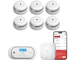 X-Sense Link+ Pro Slimme bundel - 6 XS01-M Rookmelders, 1 XC01-M Koolmonoxidemelder en SBS50 Base Station - Werkt via app - WiFi gateway - Draadloos RF koppelbaar - Brandalarm en CO melder - Smart home
