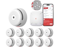 X-Sense Link+ Pro Slimme Rookmelder bundel zonder boren - 10 XS01-M Rookmelders en SBS50 Base Station - Met magneet montage - Werkt via app - WiFi gateway - Draadloos RF koppelbaar - Brandalarm - Smart home