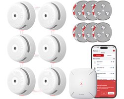 X-Sense Link+ Pro Slimme Rookmelder bundel zonder boren - 6 XS01-M Rookmelders en SBS50 Base Station - Met magneet montage - Werkt via app - WiFi gateway - Draadloos RF koppelbaar - Brandalarm - Smart home
