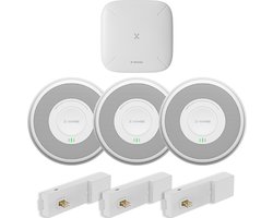 X-Sense XS0F-PMA Slimme rookmelder 230v + RF Module 3-pack met SBS50 Base Station - Met 10 jaar back-up batterij - Aansluiten op lichtnet - Bedraad en draadloos koppelbaar - Werkt via app - WiFi gateway - Voldoet aan bouwbesluit NEN2555 norm
